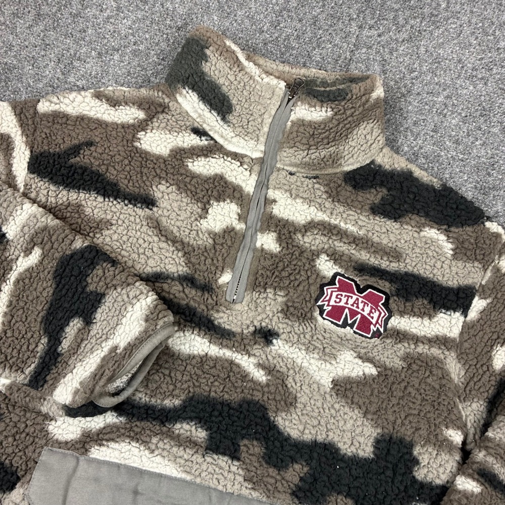 Pressbox Mississippi State Bulldogs Camo Sherpa Fleece Quarter Zip Womens Medium